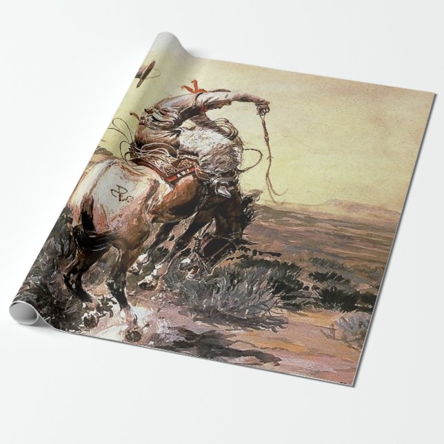 Papel De Presente "Slick Rider" Arte Ocidental de Charles M Russell (Desenrolado)