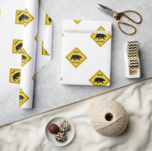 Papel De Presente SlipperyJoe, sinal de passagem do urso, silhueta d