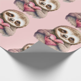 Papel De Presente Sloth Heart & Big Eyes Watercolor Add Name