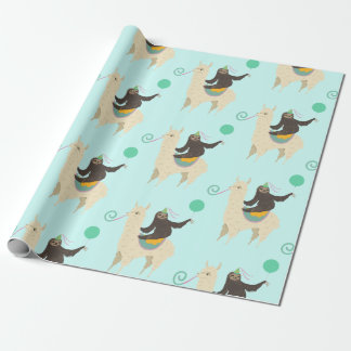 Papel De Presente Sloth Riding Llama Birthday