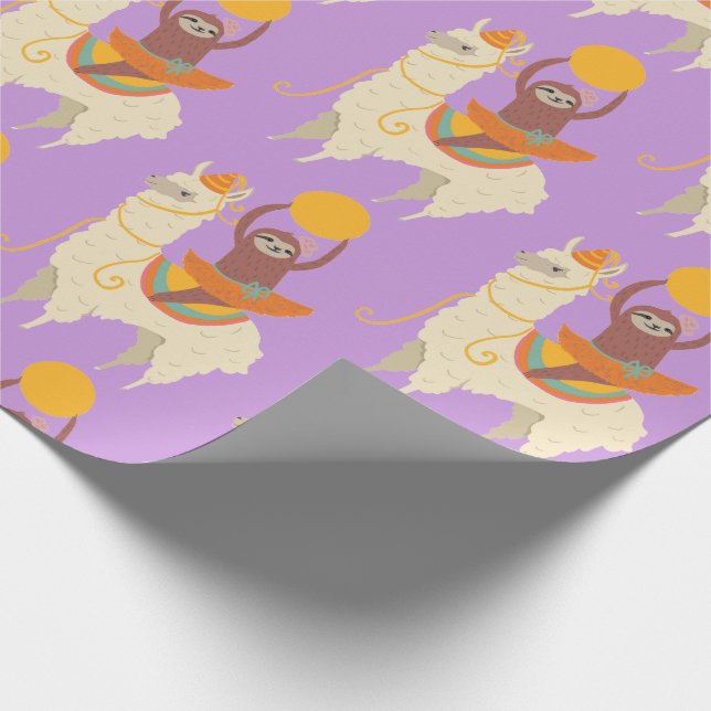 Papel De Presente Sloth Riding Llama Birthday (Ponta)