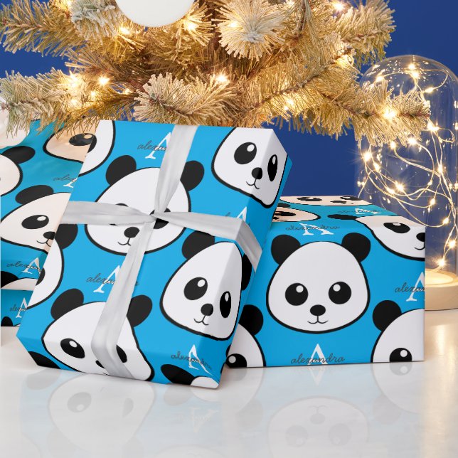 Papel De Presente Smiling Panda Face Wrapping Paper – Cute Monogram  (Feriados)