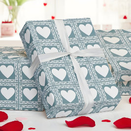 Papel De Presente Smoky Teal Geometric Hearts Valentine Gift