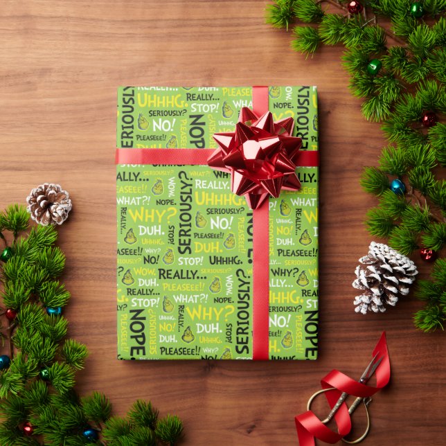 Papel De Presente Snarky Grinch | Grinch Snarky Phrase Pattern (Presente de Natal)