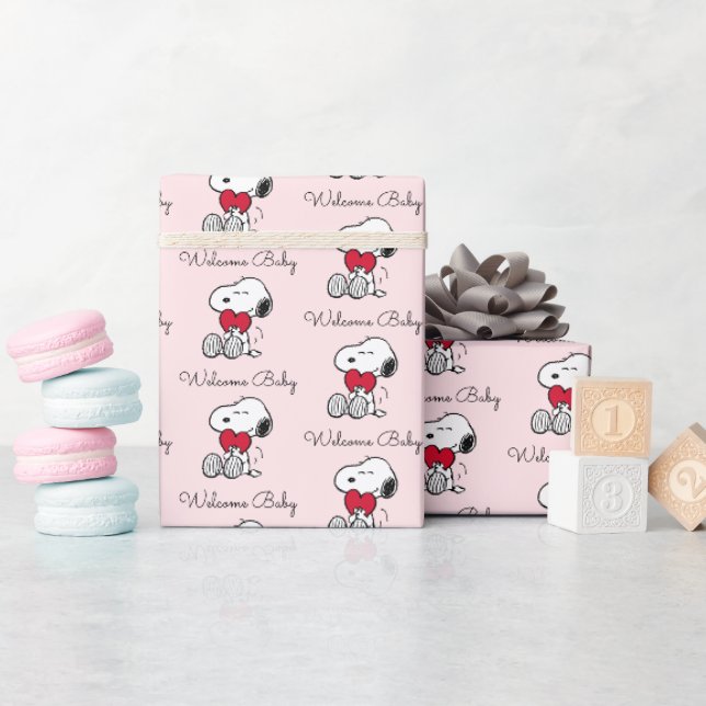 Papel De Presente Snoopy | Chaveirinho de Coração para Baby Shower (Chá de bebê)