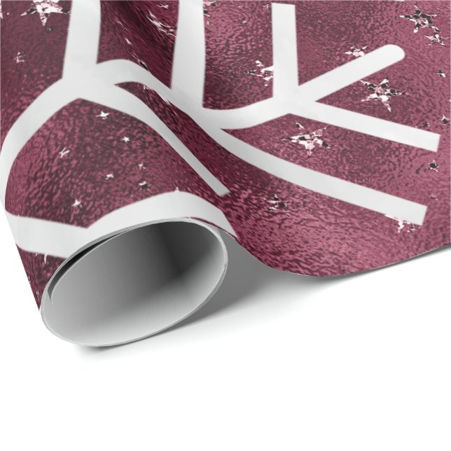 Papel De Presente Snowflakes Feliz de Natal Burgund Glitter (Ponta do rolo)