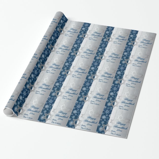 Papel De Presente Snowflakes Happy Hanukkah Wrappaper (Desenrolado)
