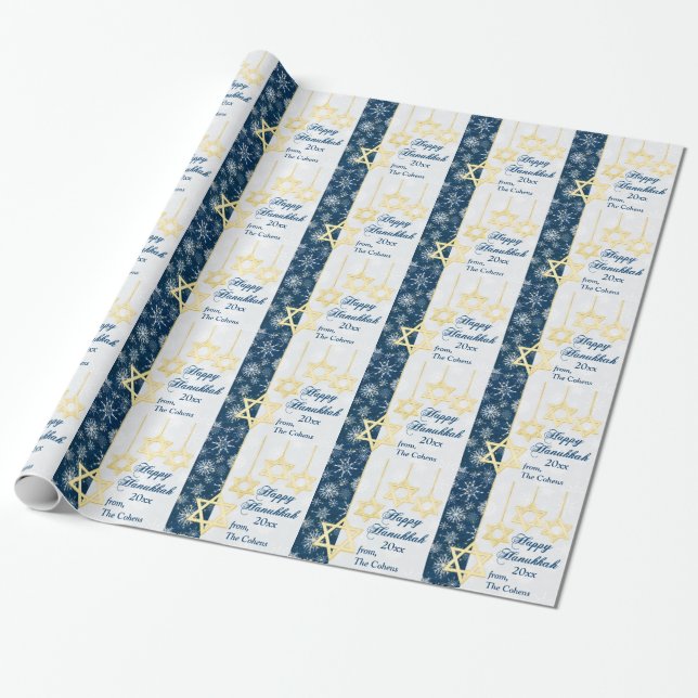 Papel De Presente Snowflakes Happy Hanukkah Wrappaper (Desenrolado)