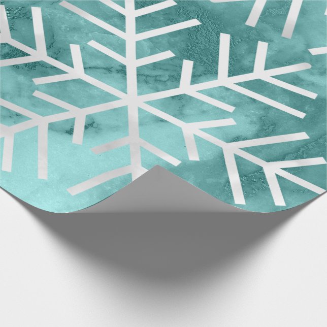 Papel De Presente Snowflakes Natal Feriado Marble Teal Aqua (Ponta)