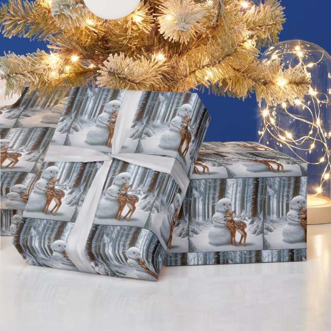 Papel De Presente Snowman a abraçar uma despedida na floresta de inv (Feriados)