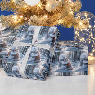 Papel De Presente Snowman a abraçar uma raposa