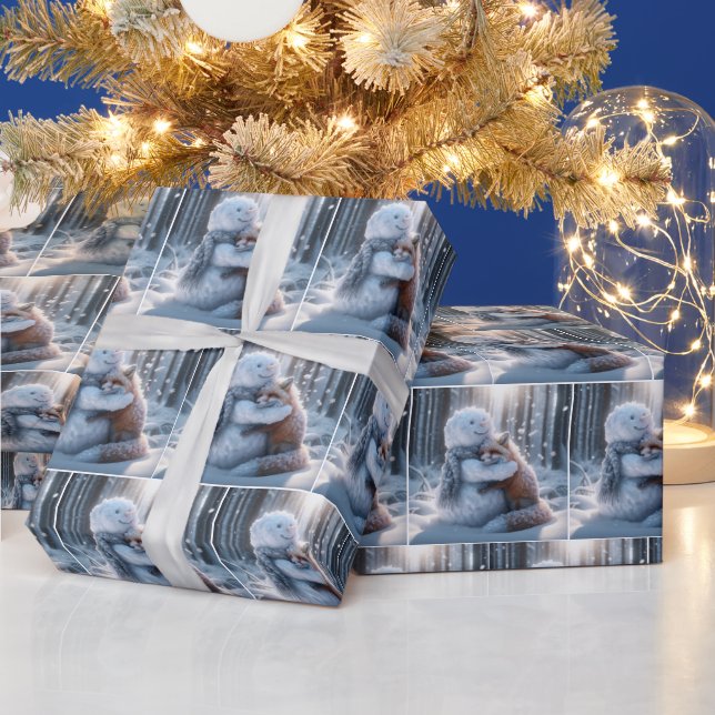 Papel De Presente Snowman a abraçar uma raposa (Feriados)
