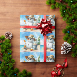 Papel De Presente Snowman at the beach during Christmas holiday 
