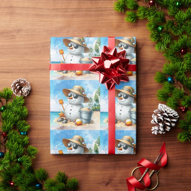 Papel De Presente Snowman at the beach during Christmas holiday  (Presente de Natal)