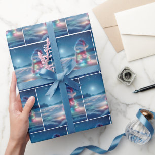 Papel De Presente Snowman Brincou Em Luzes De Natal Brilhantes