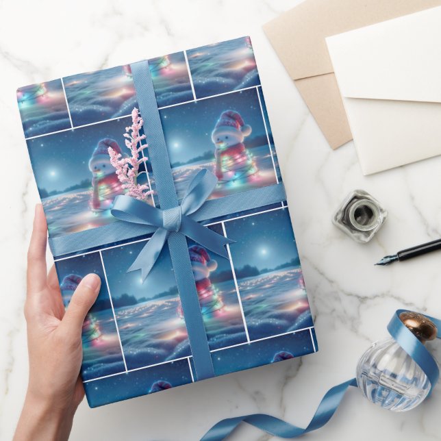 Papel De Presente Snowman Brincou Em Luzes De Natal Brilhantes (Presentear)