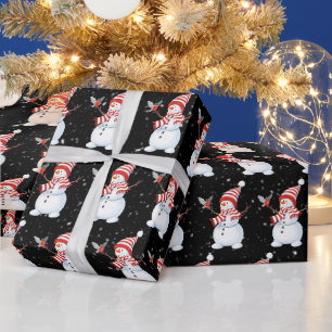 Papel De Presente Snowman de Natal com Bird