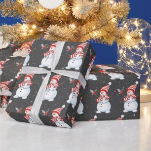 Papel De Presente Snowman de Natal com Bird