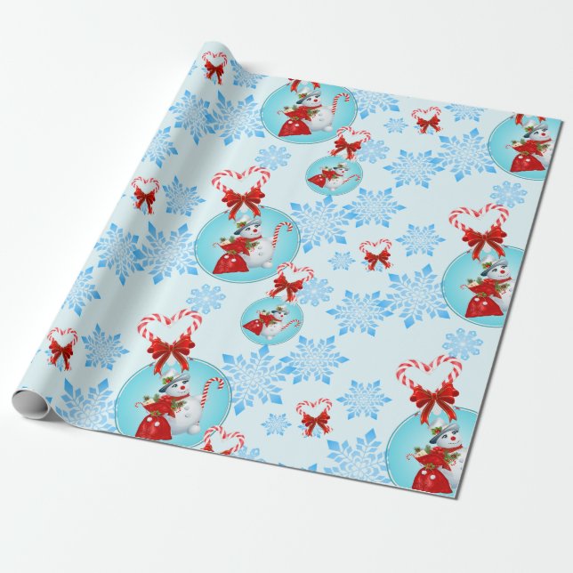 Papel De Presente Snowman de Natal e Gentil Flocos de Neve (Desenrolado)