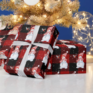 Papel De Presente Snowman De Natal Na Xadrez De Buffalo