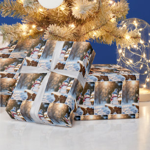 Papel De Presente Snowman de Natal num Bench Park