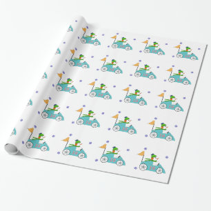 Papel De Presente Snowman Dirigindo Seu Carro Race