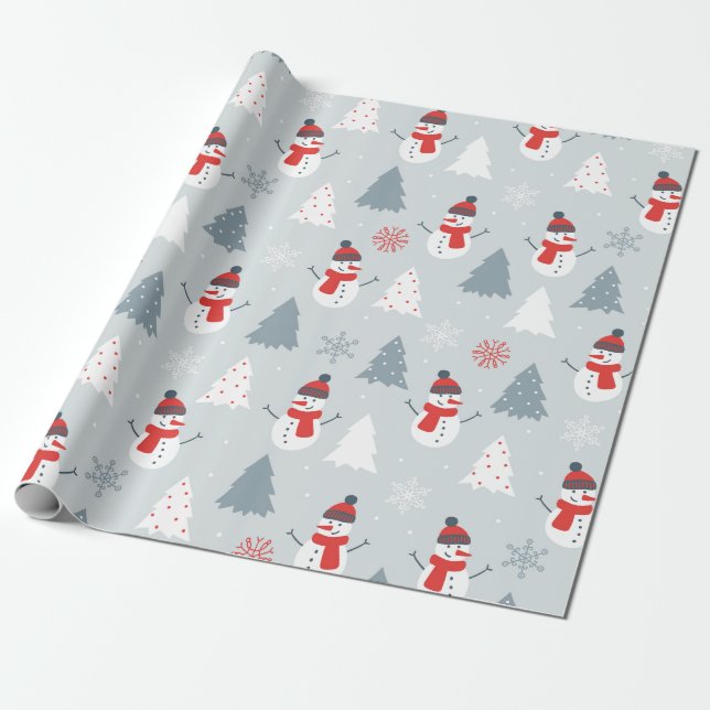 Papel De Presente Snowman e Árvores de Natal Padrão de Natal (Desenrolado)