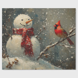 Papel De Presente Snowman e uma pintura a óleo cardeal