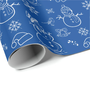 Papel De Presente Snowman Engraçado Azul e Branco