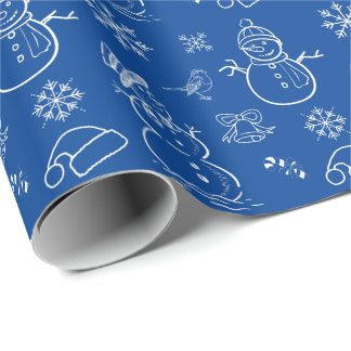 Papel De Presente Snowman Engraçado Azul e Branco