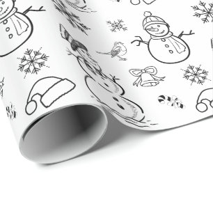 Papel De Presente Snowman Engraçado Negro e Branco