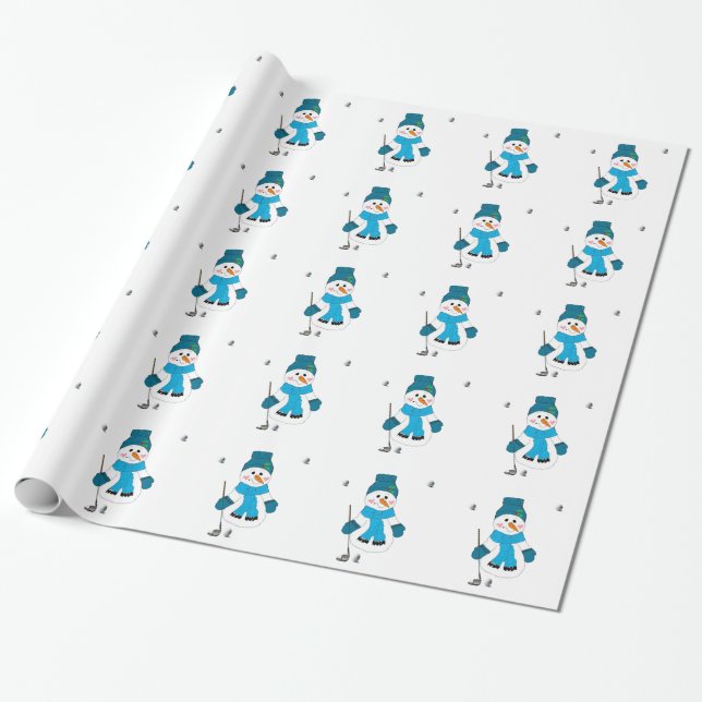 Papel De Presente Snowman Golfer Seasonal Swap Wrappaper (Desenrolado)