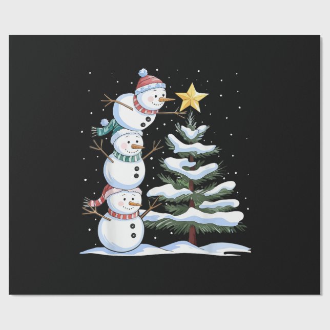 Papel De Presente Snowman Merry Christmas Santa Claus Tree Snow Fami (Aberto)
