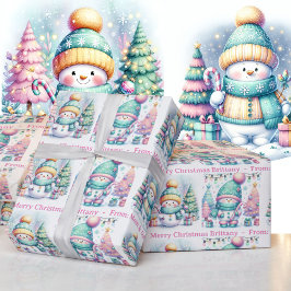 Papel De Presente Snowman Personaliza o Natal da Menina Rosa