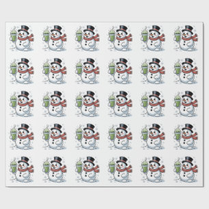 Papel De Presente Snowman Segurando Matcha Beba Natal