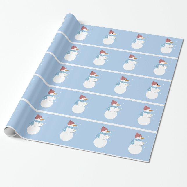 Papel De Presente Snowman Segurando um Floco de Neve Mágico (Desenrolado)
