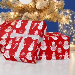 Papel De Presente Snowman Stars Feriado Vermelho Fresado Fresado Grá