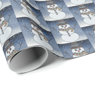 Papel De Presente Snowman w/BG - Papel de enrolamento