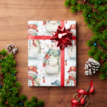 Papel De Presente Snowman Watercolor Christmas<br><div class="desc">Um bonitinho bonitinho de neve. Este doce padrão de repetição é feito em cores d'água vermelhas e verdes e é perfeito para todo o seu embrulho de presente de feriado.</div>