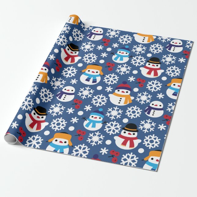 Papel De Presente Snowmans e Snowflakes Padrões sem costura (Desenrolado)