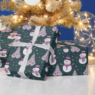 Papel De Presente Snowmen Árvores de Natal Flocos de Neve Natal Verd