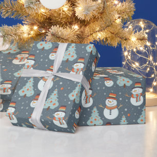 Papel De Presente Snowmen Árvores de Natal Flocos de Neve Natal Verd