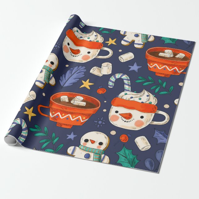 Papel De Presente "Snowmen & Hot Chocolate" (Desenrolado)