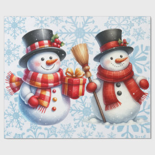 Papel De Presente Snowmen Snowflakes Fundo Grande Escala