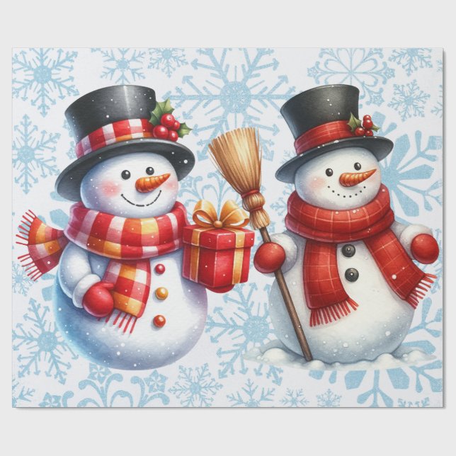 Papel De Presente Snowmen Snowflakes Fundo Grande Escala (Aberto)
