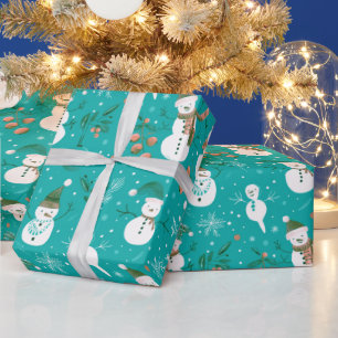 Papel De Presente Snowmen Snowflakes Holly deixa o Natal verde