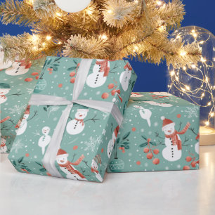 Papel De Presente Snowmen Snowflakes Holly deixa o Natal verde