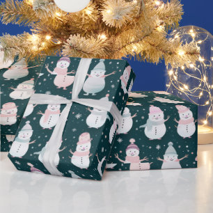Papel De Presente Snowmen Snowflakes Natal Moderno