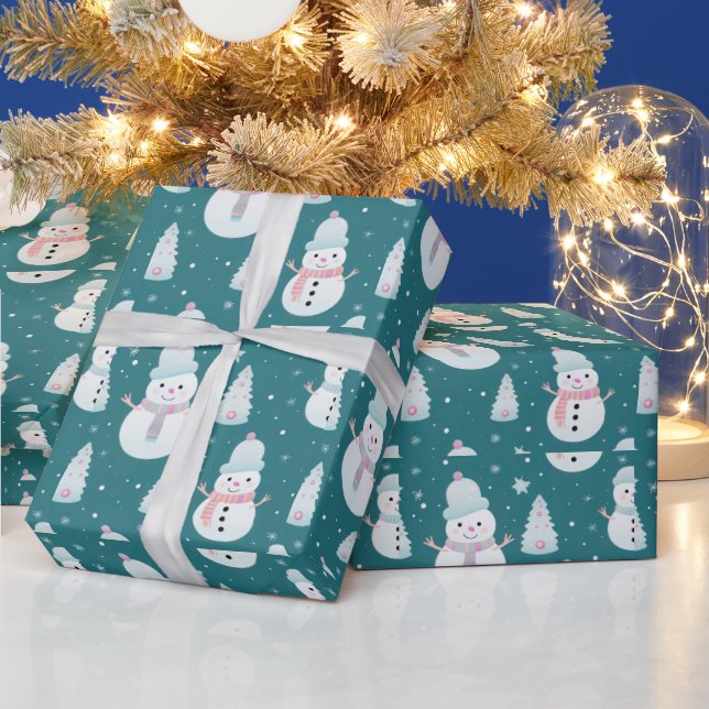 Papel De Presente Snowmen Trees Snowflakes Natal Moderno (Feriados)