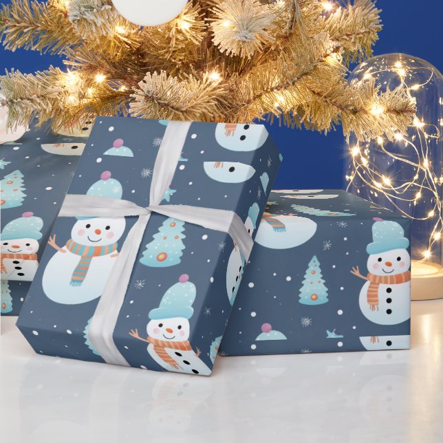 Papel De Presente Snowmen Trees Snowflakes Natal Moderno (Feriados)